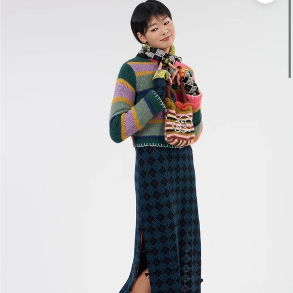 Yanyan Knits Alpaca Stripe Logo Multicolored Button Cardigan Sweater size small - Picture 7 of 15